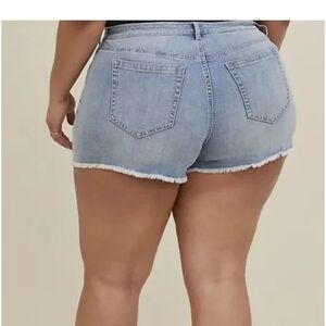 torrid Light Blue Shortie Mid Rise Frayed Denim Shorts